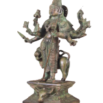 Standing Durga Brass Idol with Lion | 18" Green Patina Art | 12.9kg Sacred Masterpiece | Mahisasur Mardini Beauty | Jaipurio